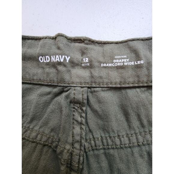 Old Navy Drapey Drawcord Wide Leg Pants Womens Size 12 Petite Green Cotton Boho - Picture 12 of 16